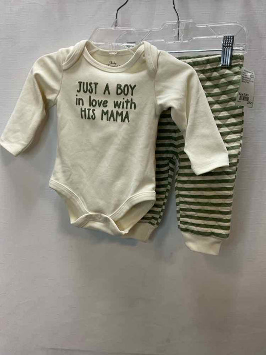 Baby Essentials (D) White Green Infant Size 9 MO 2PC Casual