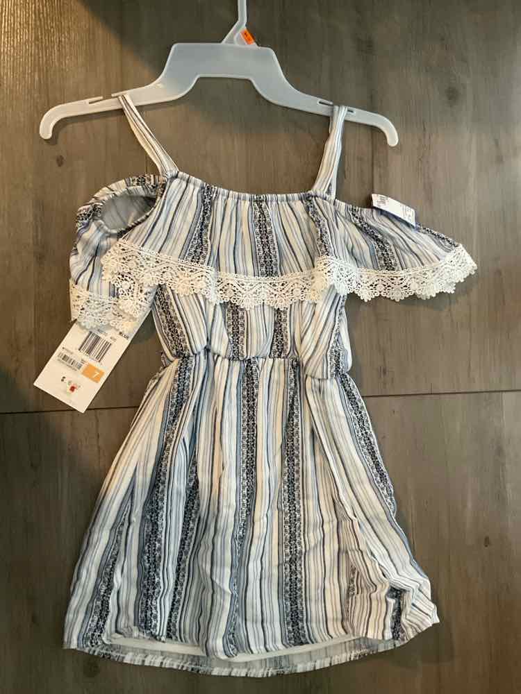 Rare Editions (B) White Blue Youth Size 7 Girl's Sundress