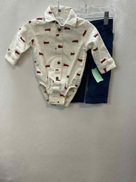 Carters (C) White Blue Infant Size 3-6 MO 2PC Casual