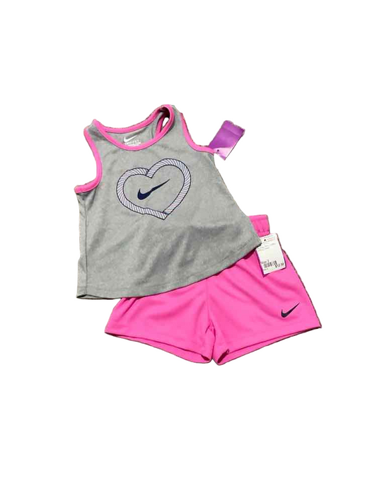 Nike (B) Pink Gray Toddler Size 2 Girl's 2PCAthleticShortSuit