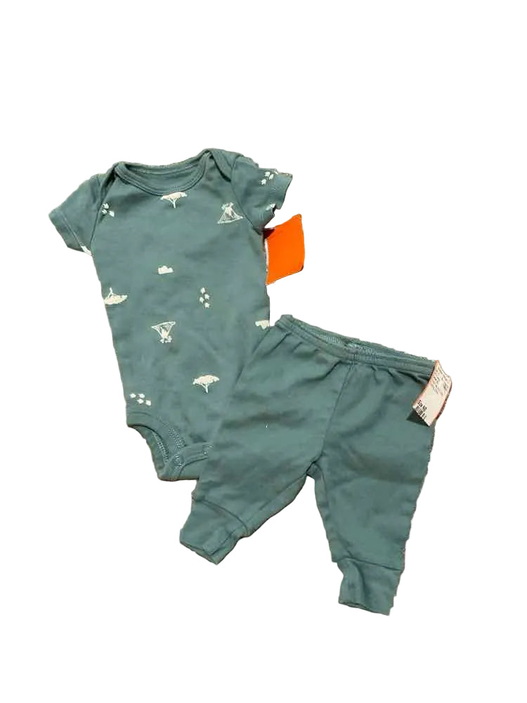 Carters (C) White Teal Infant Size NB Boy's 2PC Casual