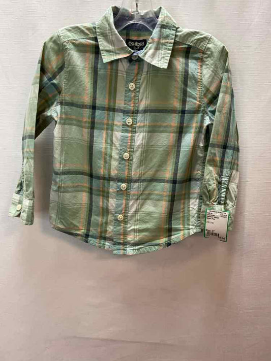 OshKosh BGosh Green Plaid Toddler Size 3T ButtondownLS