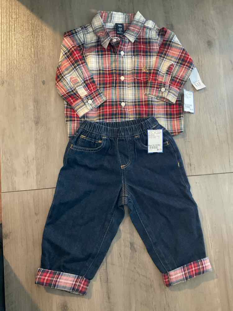 Baby Gap (B) Red Blue Infant Size 12-18 MO Boy's 2PC Casual