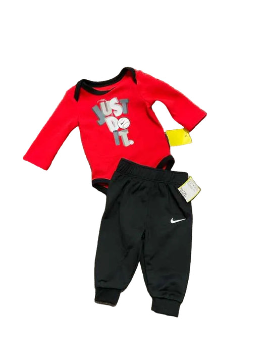 Nike (B) Red Black Infant Size 3 MO Boy's 2PC Athletic Pant Suit